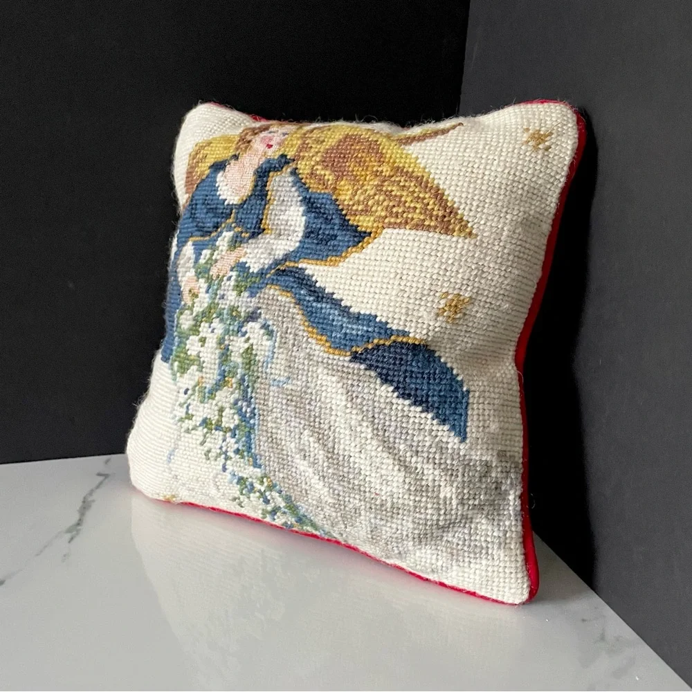 Blue Angel Needlepoint Holiday Pillow